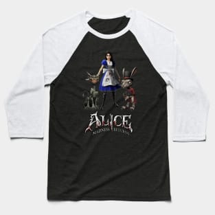 Alice: Madness Returns-Alice Liddell, Cheshire Cat, White Rabbit Baseball T-Shirt